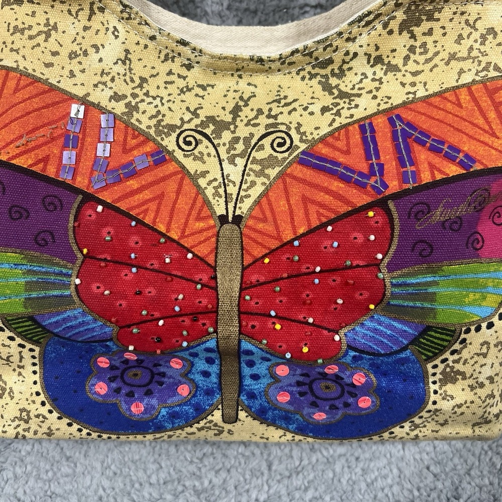 Laurel Burch Purse Handbag fabric Butterfly on both sides Zip Closure - Picture 2 of 7